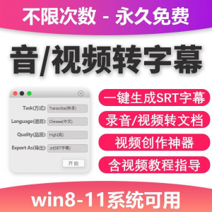 视频转字幕软件srt字幕提取制作多种语言选择不限时长win电脑使用-虚拟仓发货