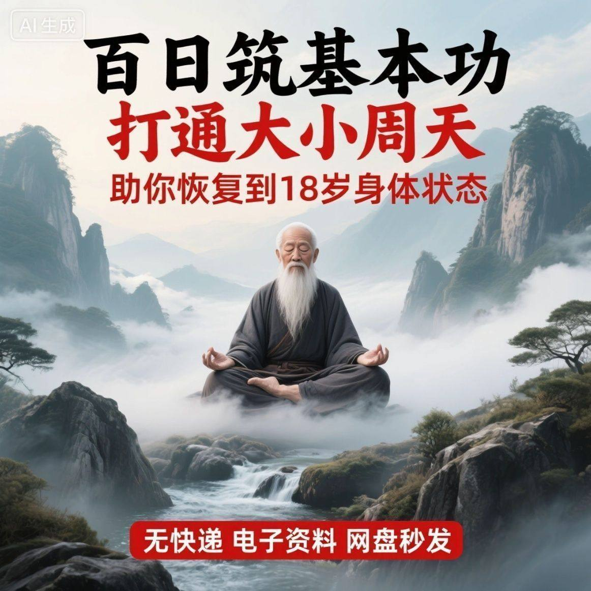 百日筑基功打通大小周天电子版视频课程动功通脉秘传心法打坐讲解-虚拟仓发货