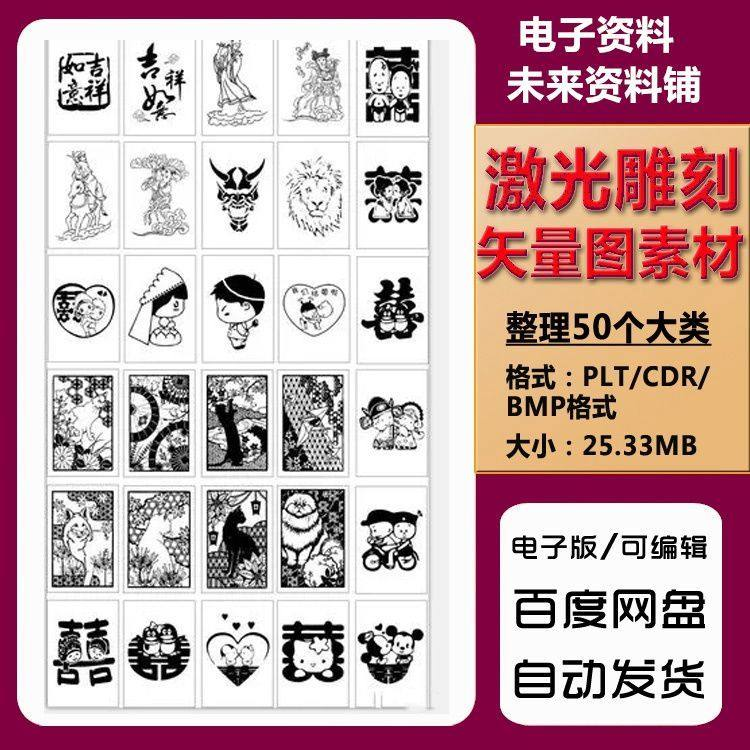激光雕刻打刻机素材大全刻字图案模板集合plt格式CDR矢量设计文件-虚拟仓发货