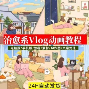 治愈系动画视频插画教程AI绘画动态情感唯美vlog镜头剪辑课程素材-虚拟仓发货