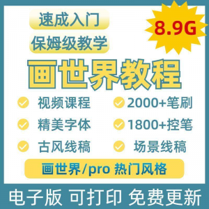 画世界教程视频pro板画零基础入门笔刷素材线稿手绘插画控笔训练-虚拟仓发货