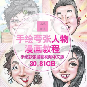 零基础手绘夸张人物漫画视频教程自学Q版似颜绘肖像素材夸张漫画-虚拟仓发货