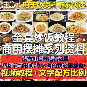 花式炒饭视频教程 泡菜蛋炒饭海鲜盖饭制作 特色小吃配方技术课程-虚拟仓发货